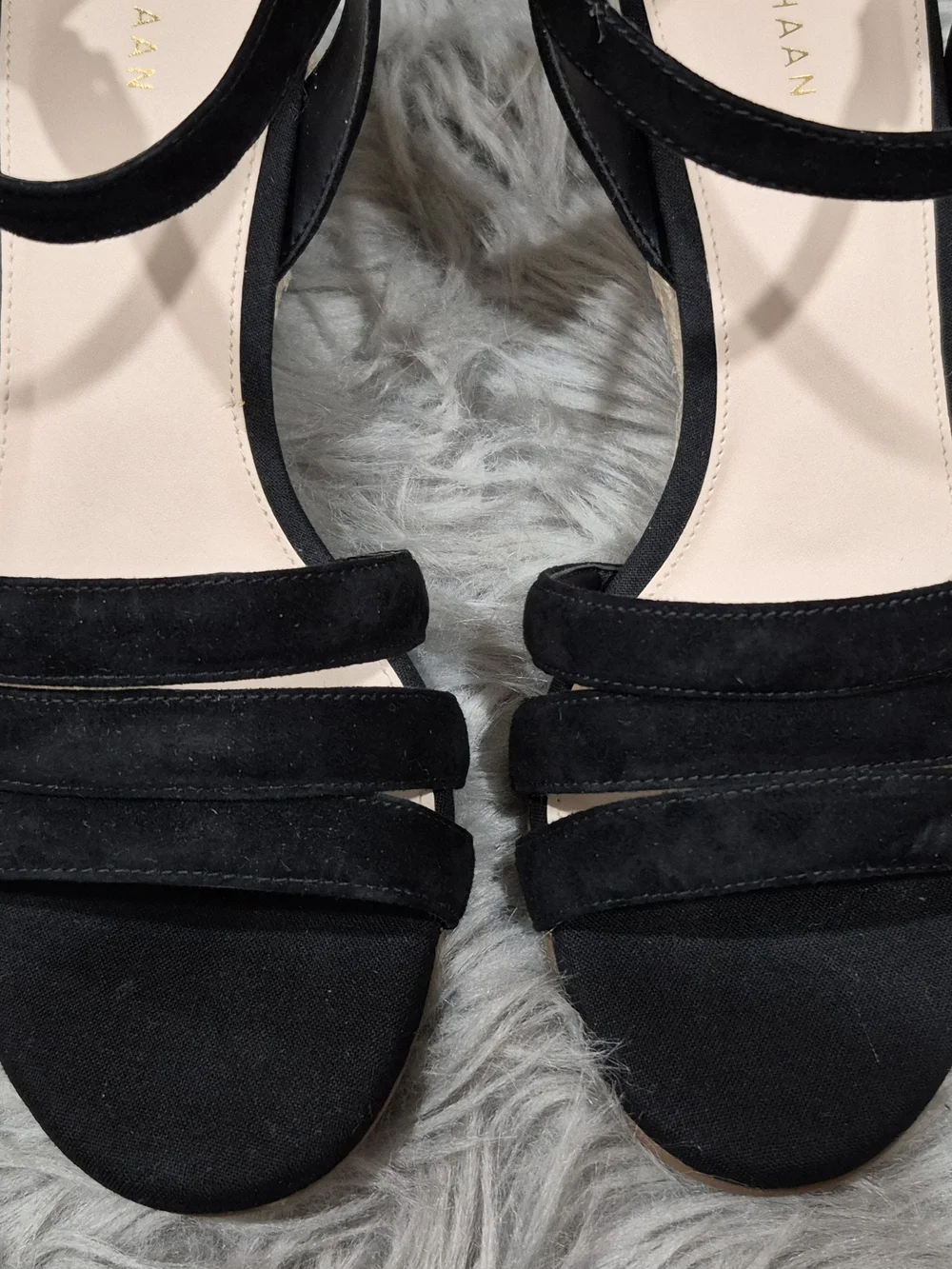 COLE HAAN Women's Black Suede Strap Espadrille Wedge Sandals Size 7.5B